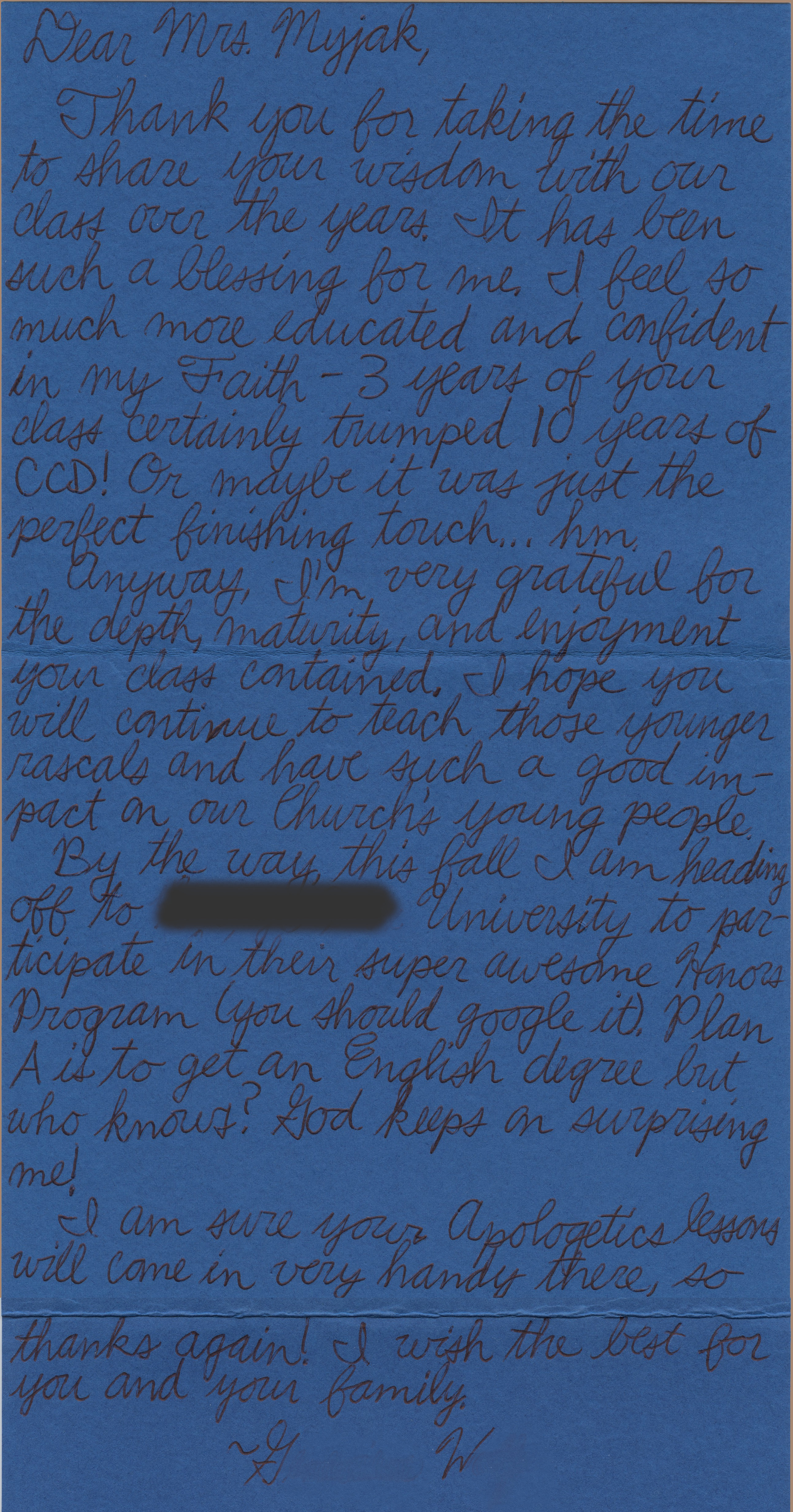 3 years of your class certainly trumped 10 years of CCD! Or maybe it was just the perfect finishing touch