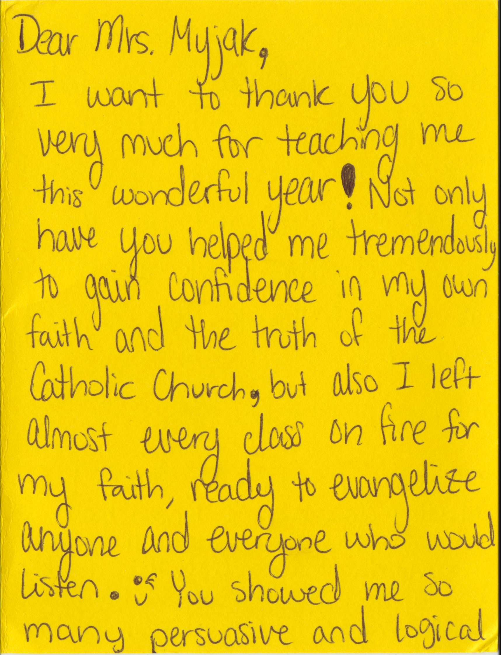 Page 1 of Maria's thank you note